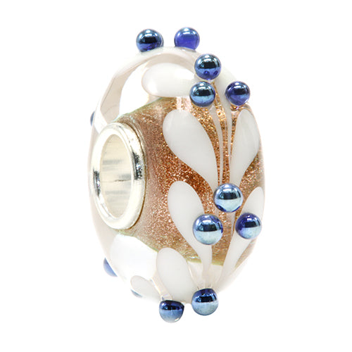 Ogerbeads Gold Ice Leaf Dots gold and white and blue glass Bead by The Alternative Bead. Your official Ogerbeads Retailer from Germany