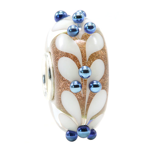 Ogerbeads Gold Ice Leaf Dots gold and white and blue glass Bead by The Alternative Bead. Your official Ogerbeads Retailer from Germany