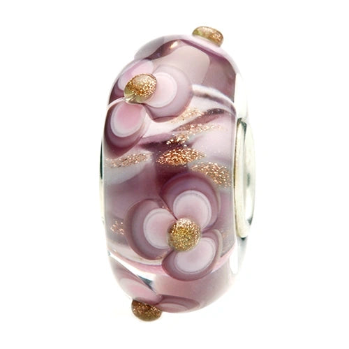 Ogerbeads Purple Rose Pixiedust Flowers purple and gold and floral glass Bead by The Alternative Bead. Your official Ogerbeads Retailer from Germany