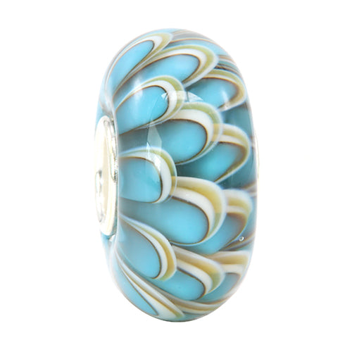 Ogerbeads Beach House Chrysantium blue and beige glass Bead by The Alternative Bead. Your official Ogerbeads Retailer from Germany
