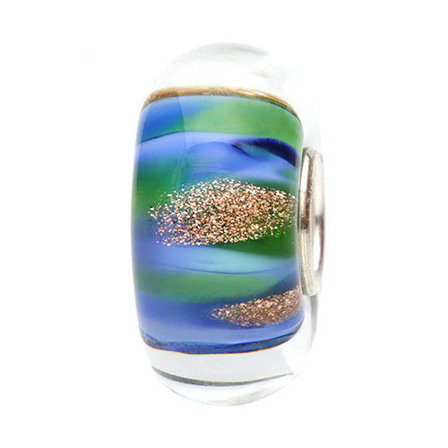 Ogerbeads Emerald Wave GoldRush blue and green and gold glass Bead by The Alternative Bead. Your official Ogerbeads Retailer from Germany