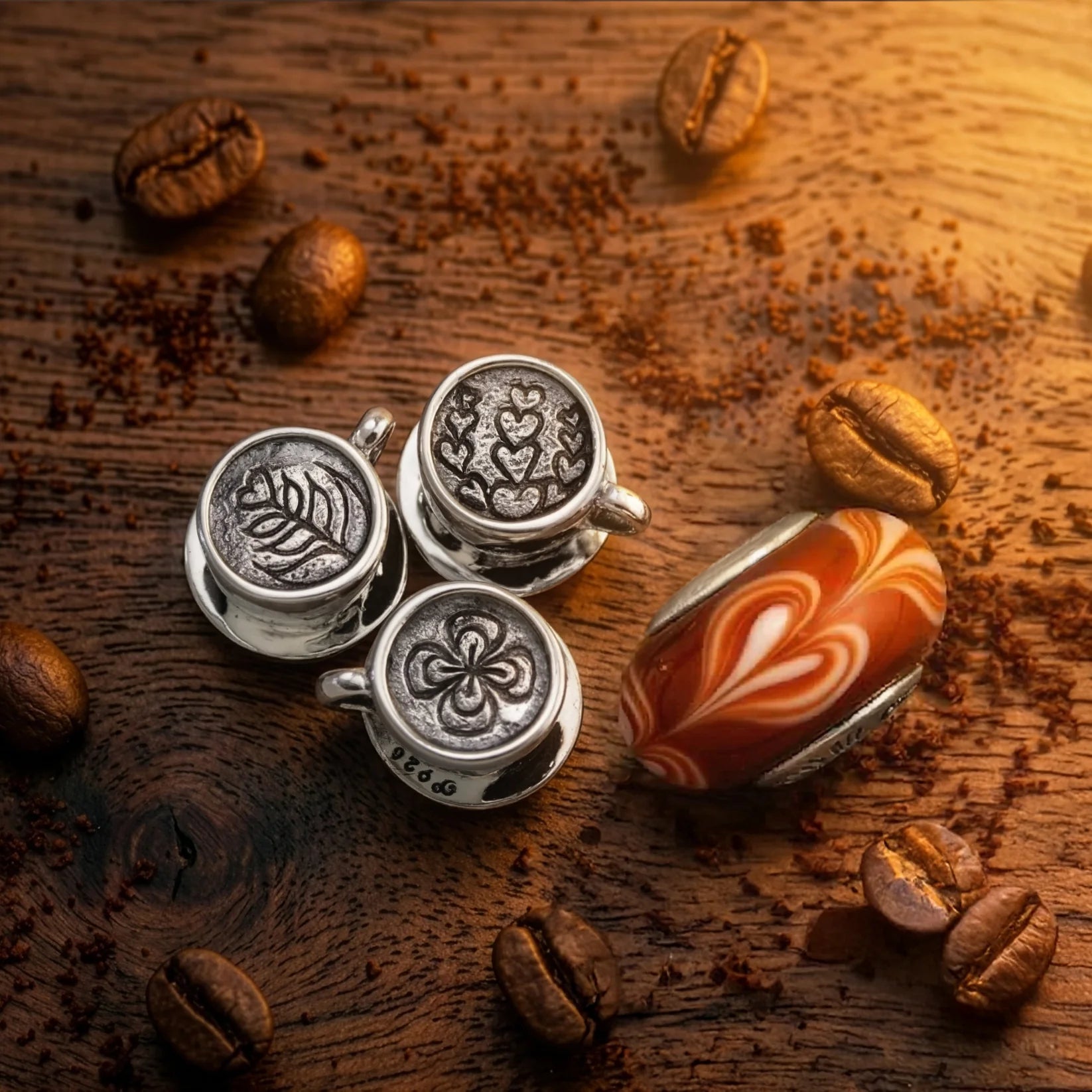 OHM Beads Full Latte Set silver; brown sterling-silver; glass Collectors Set by The Alternative Bead. Your official OHM Beads Retailer from Germany