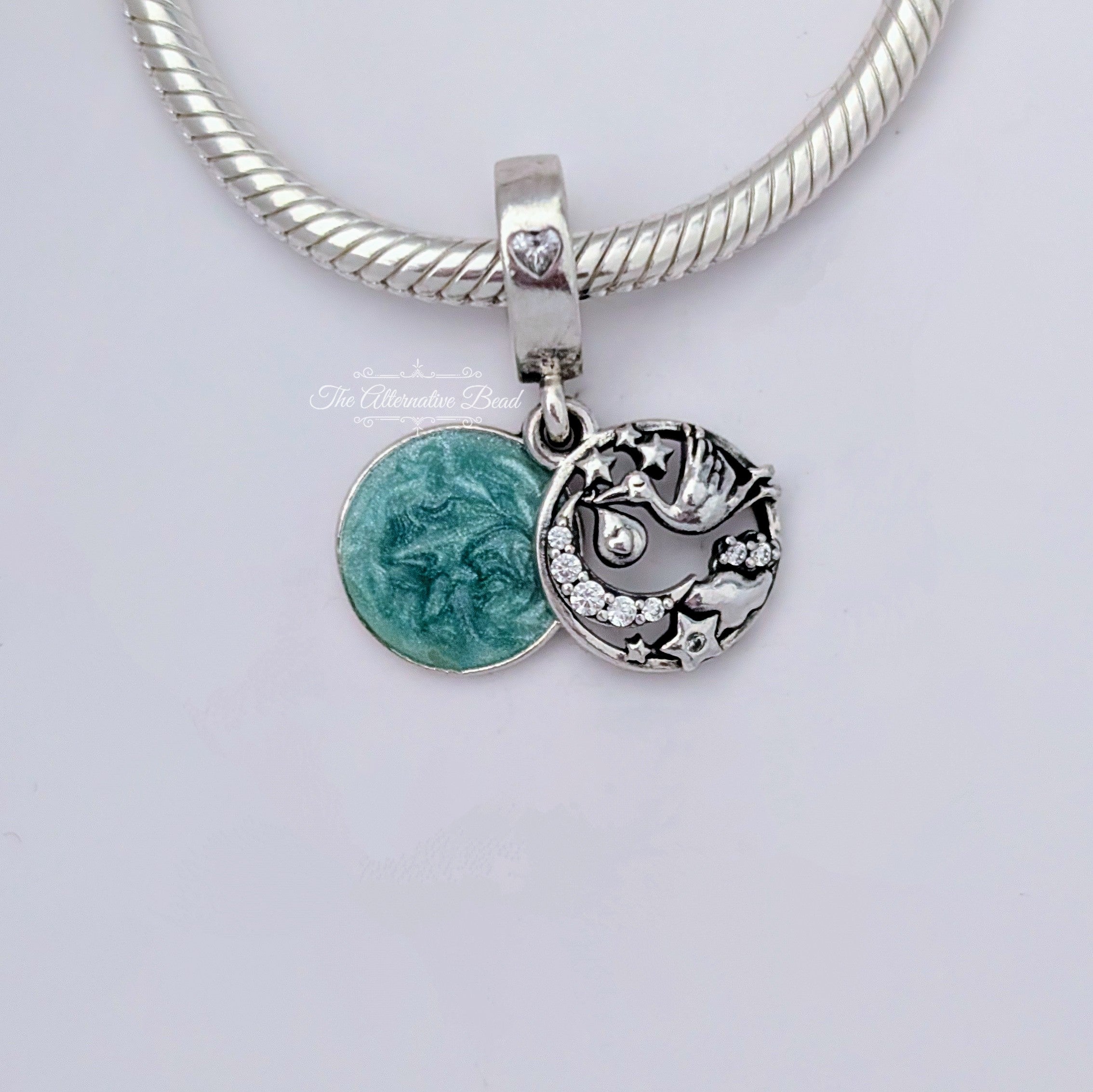 Pandora Stork & Twinkling Stars Dangle (798895C01) silver and green sterling-silver and enamel Dangle by The Alternative Bead. Your Jewelry Retailer from Germany