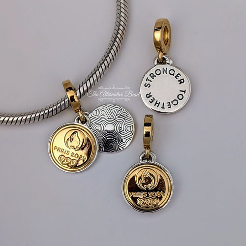 Pandora Paris 2024 Olympic Games Engaravable Pendant Charm (763467C00) silver and gold sterling-silver and gold Dangle by The Alternative Bead. Your Jewelry Retailer from Germany