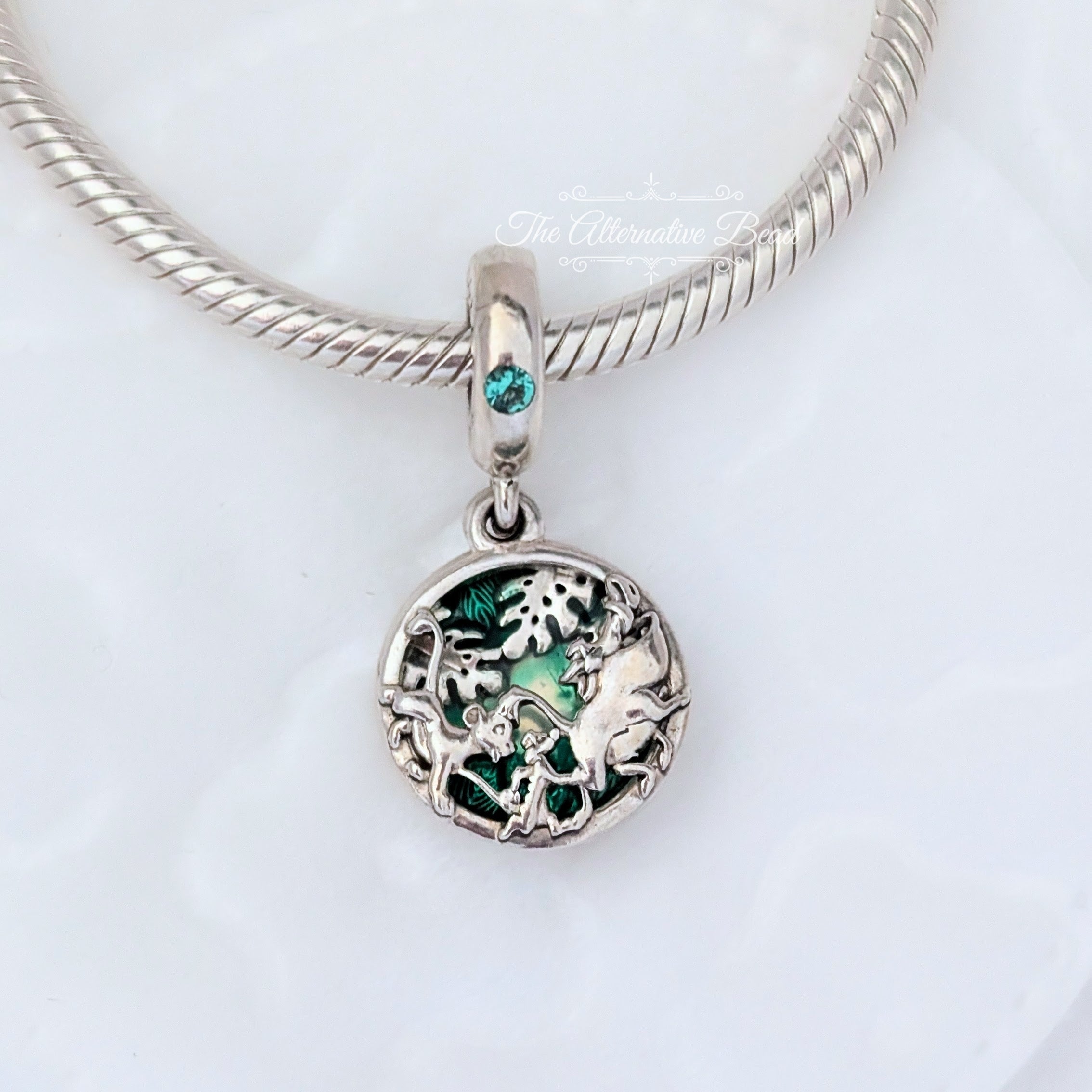 Disney x Pandora Simba, Pumbaa and Timon silver dangle with royal green crystal and green enamel (798043NRG) silver and green sterling-silver and enamel Dangle by The Alternative Bead. Your Jewelry Retailer from Germany