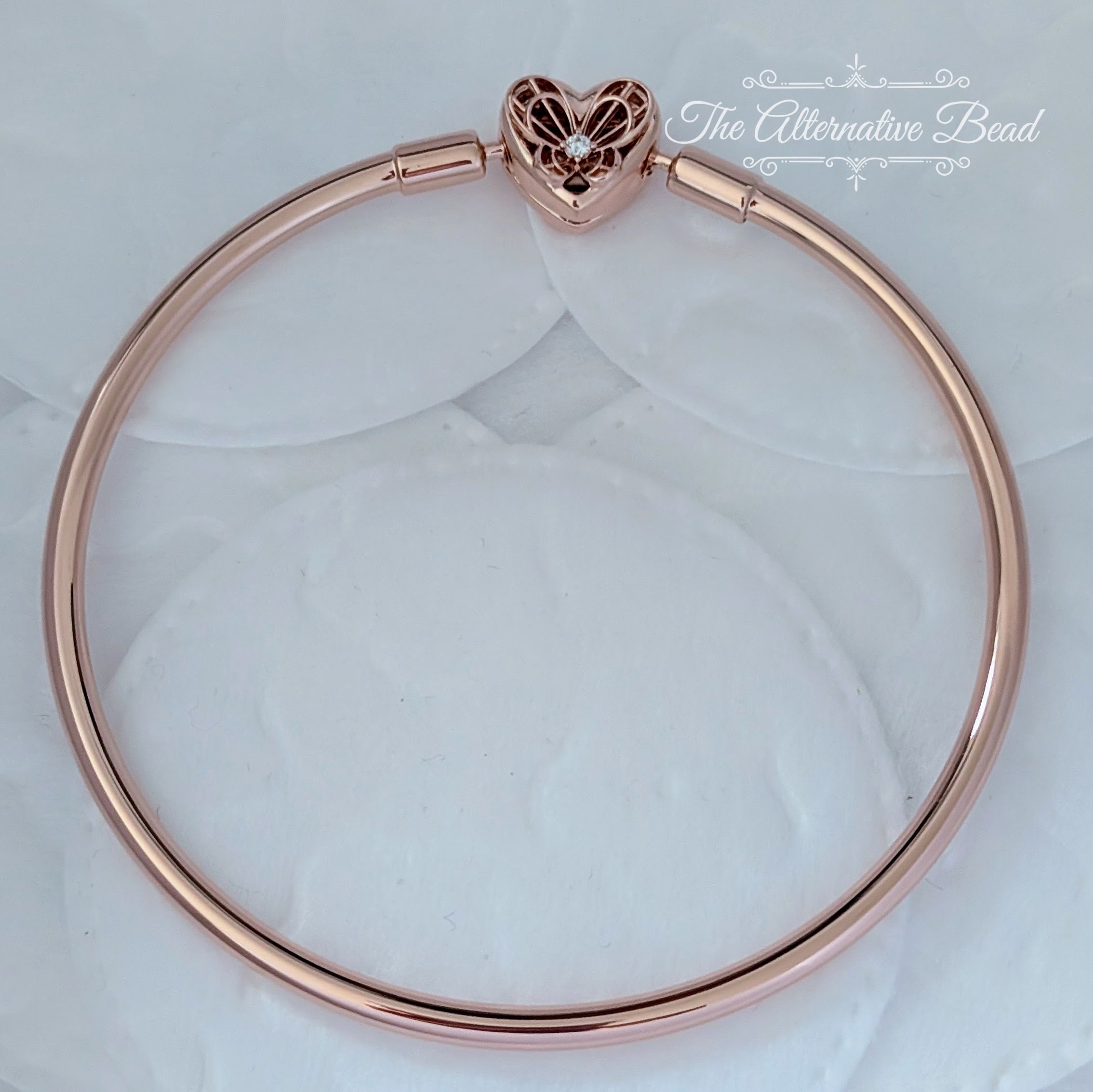 Pandora Moments Heart & Butterfly Bangle (Rose) (582594C01) rose-gold rose-gold Bangle by The Alternative Bead. Your Jewelry Retailer from Germany