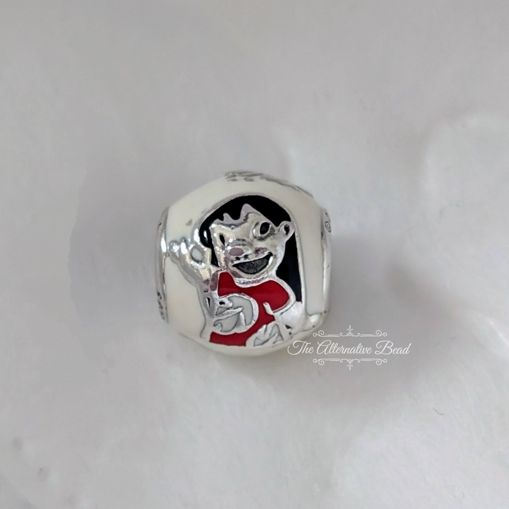 Disney x Pandora Lilo & Stitch Charm with White Enamel (796338ENMX) white and blue and red and black and purple enamel and sterling-silver Bead by The Alternative Bead. Your Jewelry Retailer from Germany