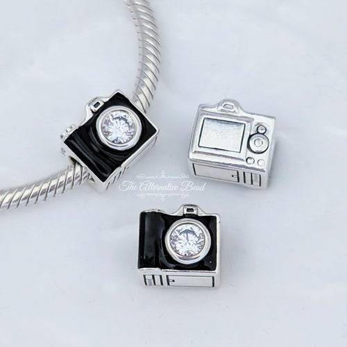 Pandora Camera Silver Charm with Black Enamel and Cubic Zirconia (791709CZ) silver and black sterling-silver and enamel Bead by The Alternative Bead. Your Jewelry Retailer from Germany