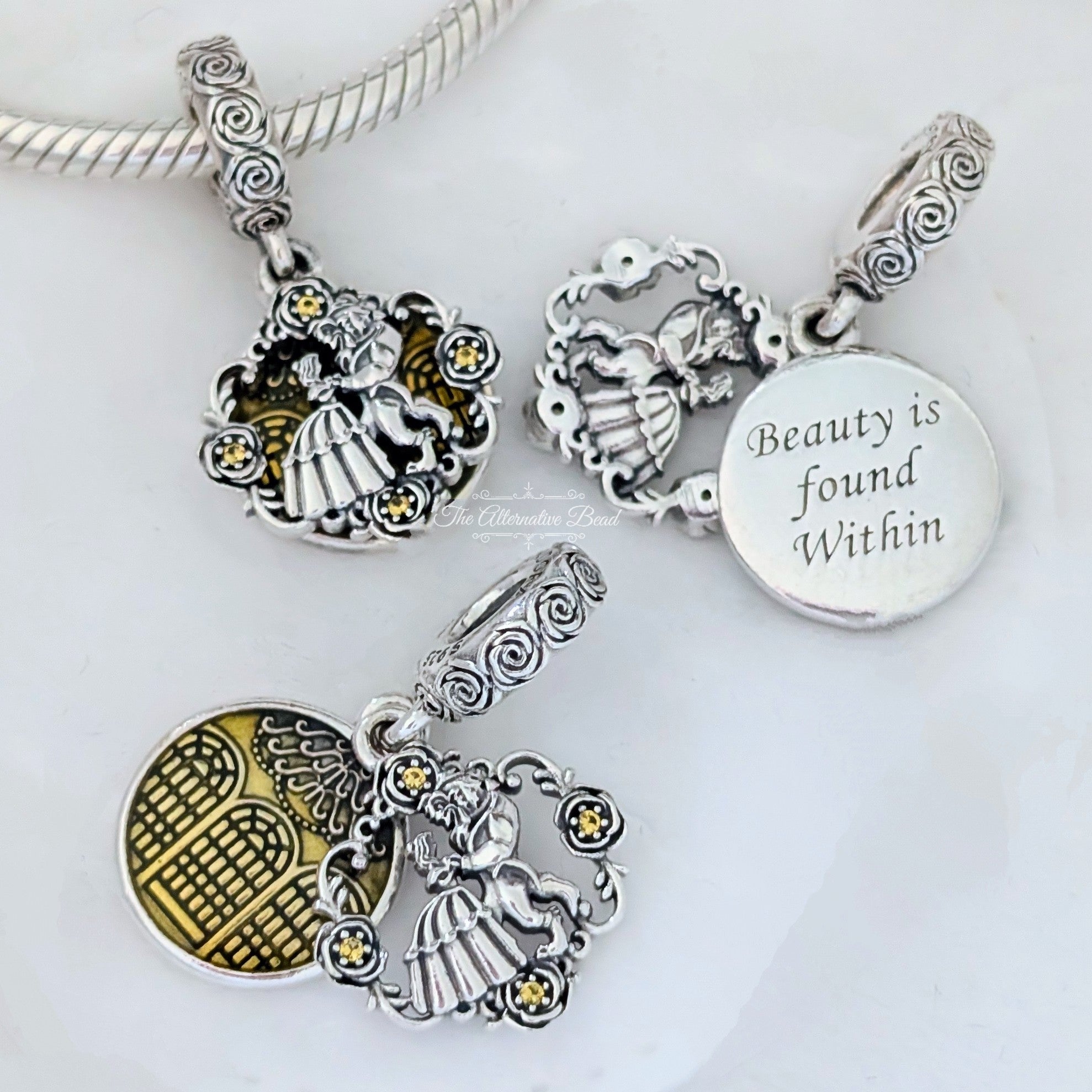 Disney x Pandora Beauty and the Beast Dancing Dangle (799014C01) silver and yellow sterling-silver and enamel Dangle by The Alternative Bead. Your Jewelry Retailer from Germany
