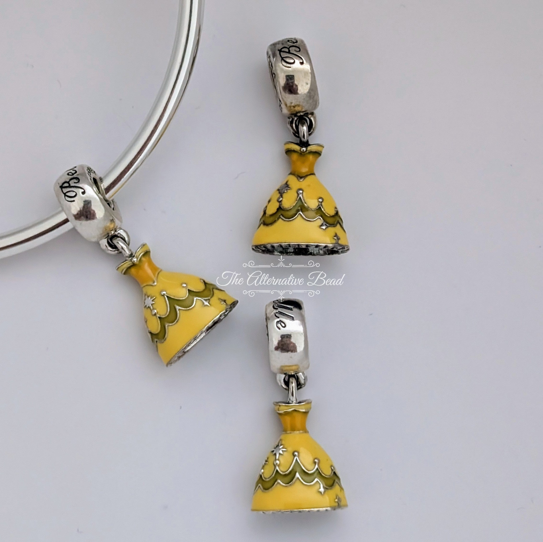 Disney x Pandora Belle's Dress Silver Dangle with Yellow Enamel (791576ENMX) yellow sterling-silver and enamel Dangle by The Alternative Bead. Your Jewelry Retailer from Germany
