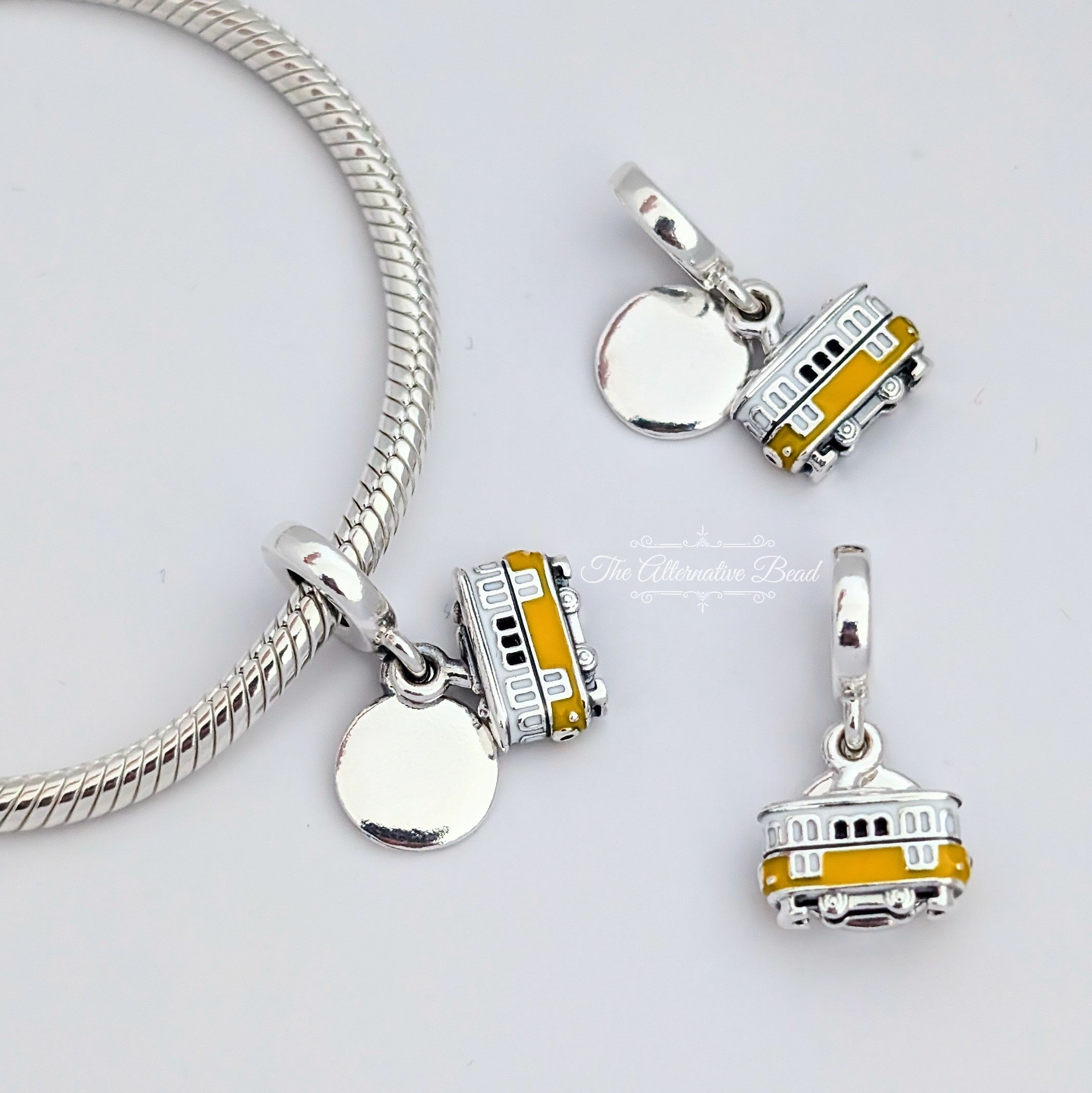 Pandora Lisbon Engravable Dangle Electrico (793333C01) yellow and silver and white sterling-silver and enamel Dangle by The Alternative Bead. Your Jewelry Retailer from Germany