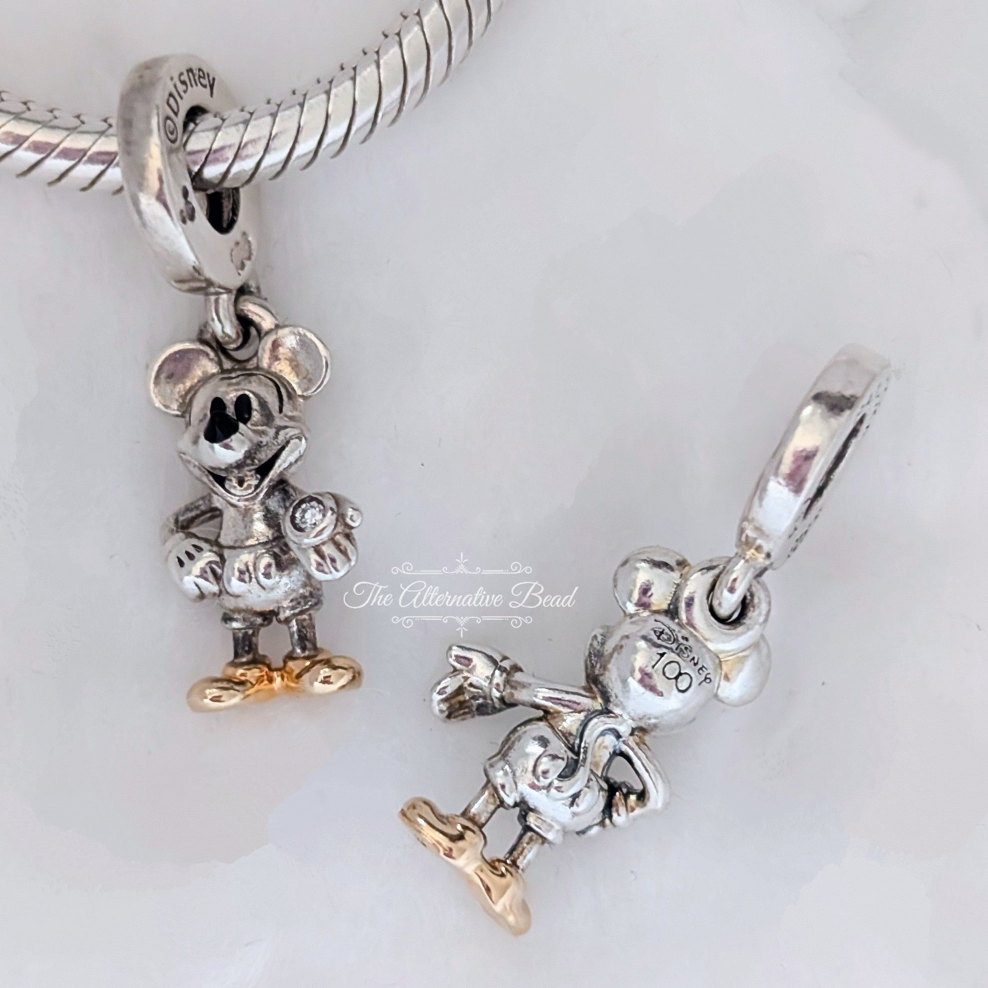 Disney x Pandora Disney 100th Anniversary Mickey Mouse Lab-grown Diamond Dangle Charm silver and gold sterling-silver and gold Dangle by The Alternative Bead. Your official Disney x Pandora Retailer from Germany