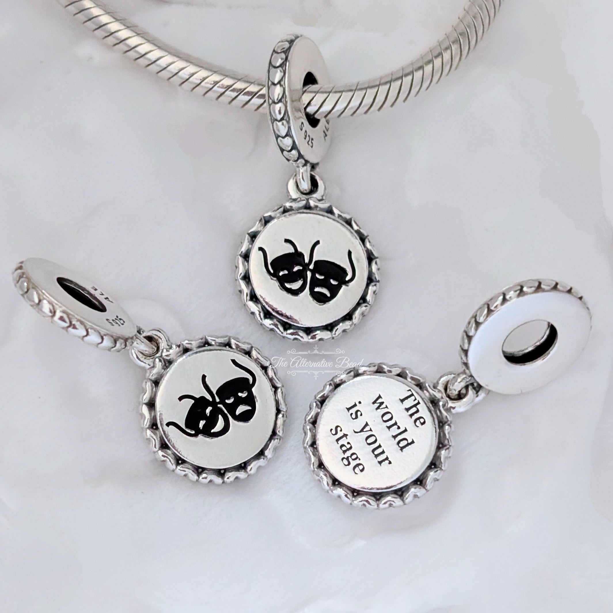 Pandora Theatre Masks Dangle Charm (792018_E022) silver and black sterling-silver and enamel Dangle by The Alternative Bead. Your Jewelry Retailer from Germany