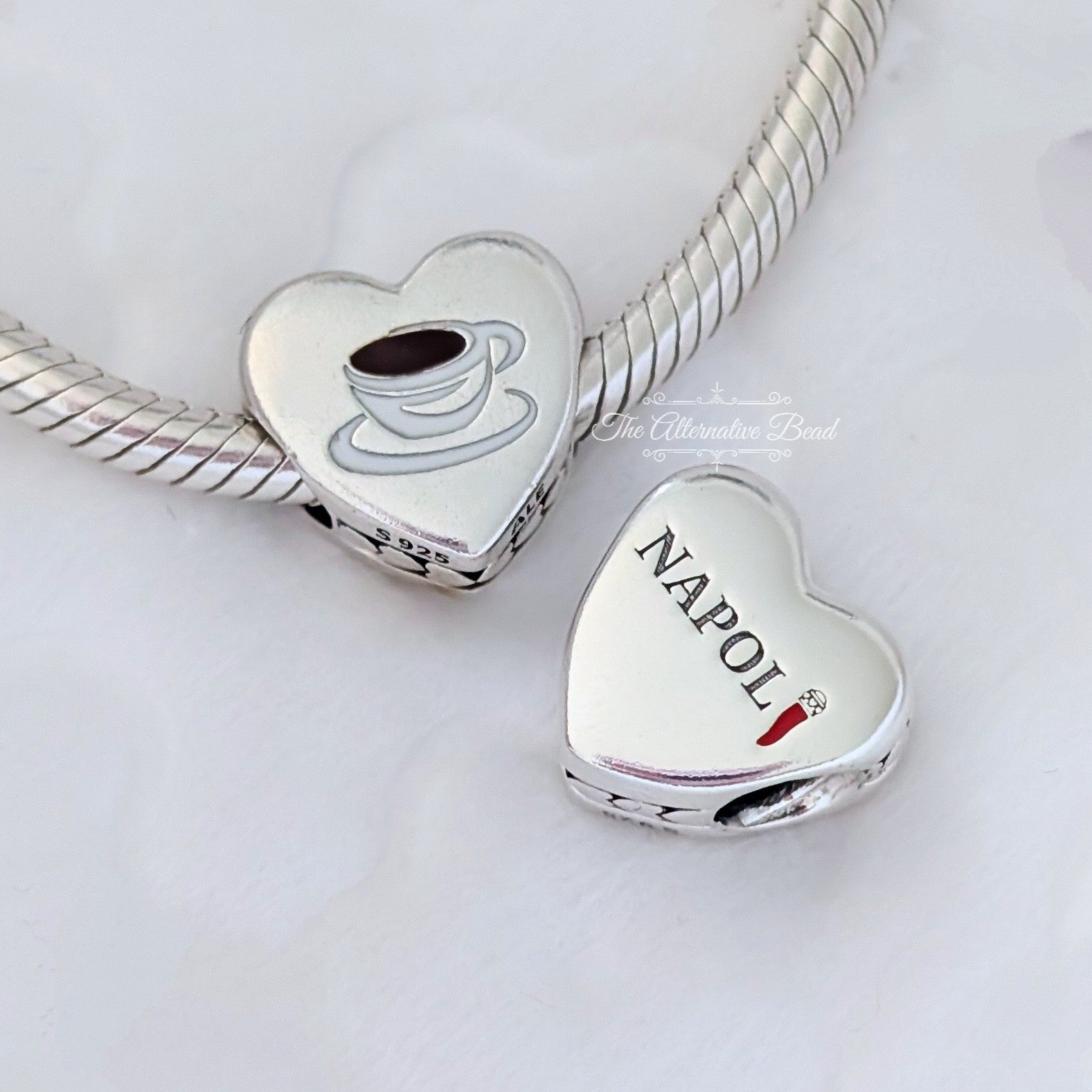Pandora Napoli Heart Coffee Charm (792015C00_E054) silver sterling-silver and enamel Bead by The Alternative Bead. Your Jewelry Retailer from Germany