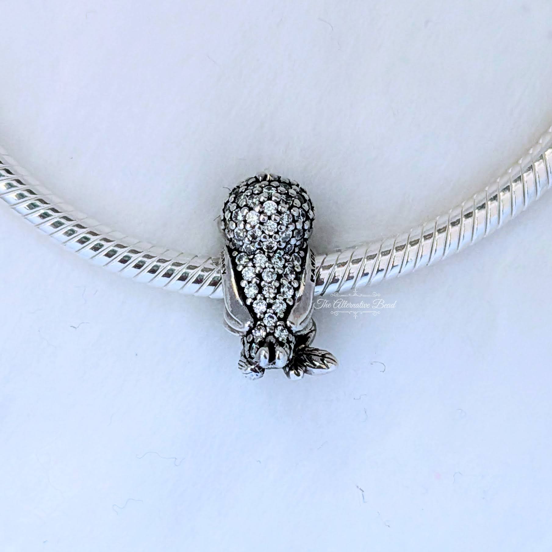 Disney Snow White bird silver charm with clear cubic zirconia