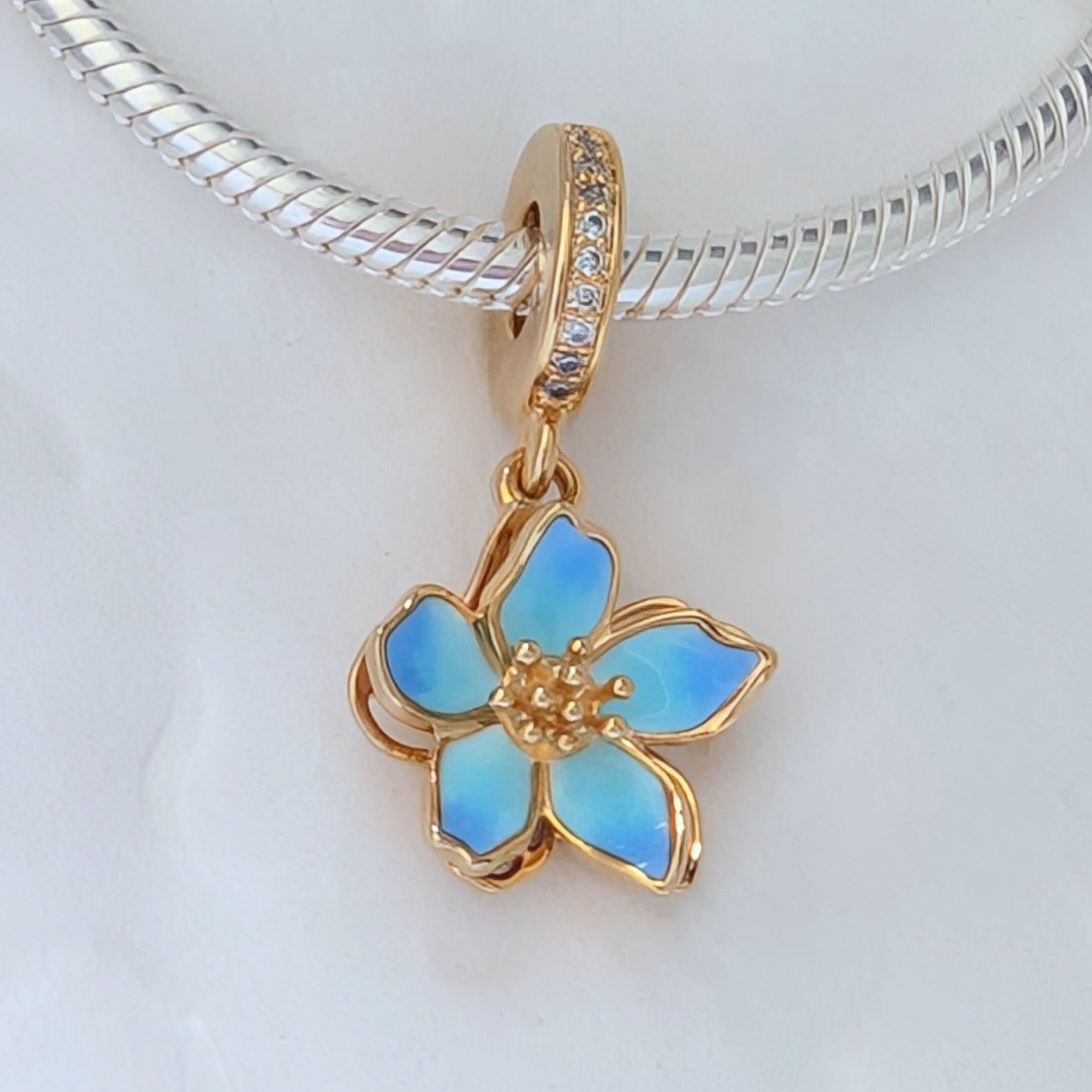 Pandora Blue Blossom Dangle Charm (790667C02 760667C01) – The