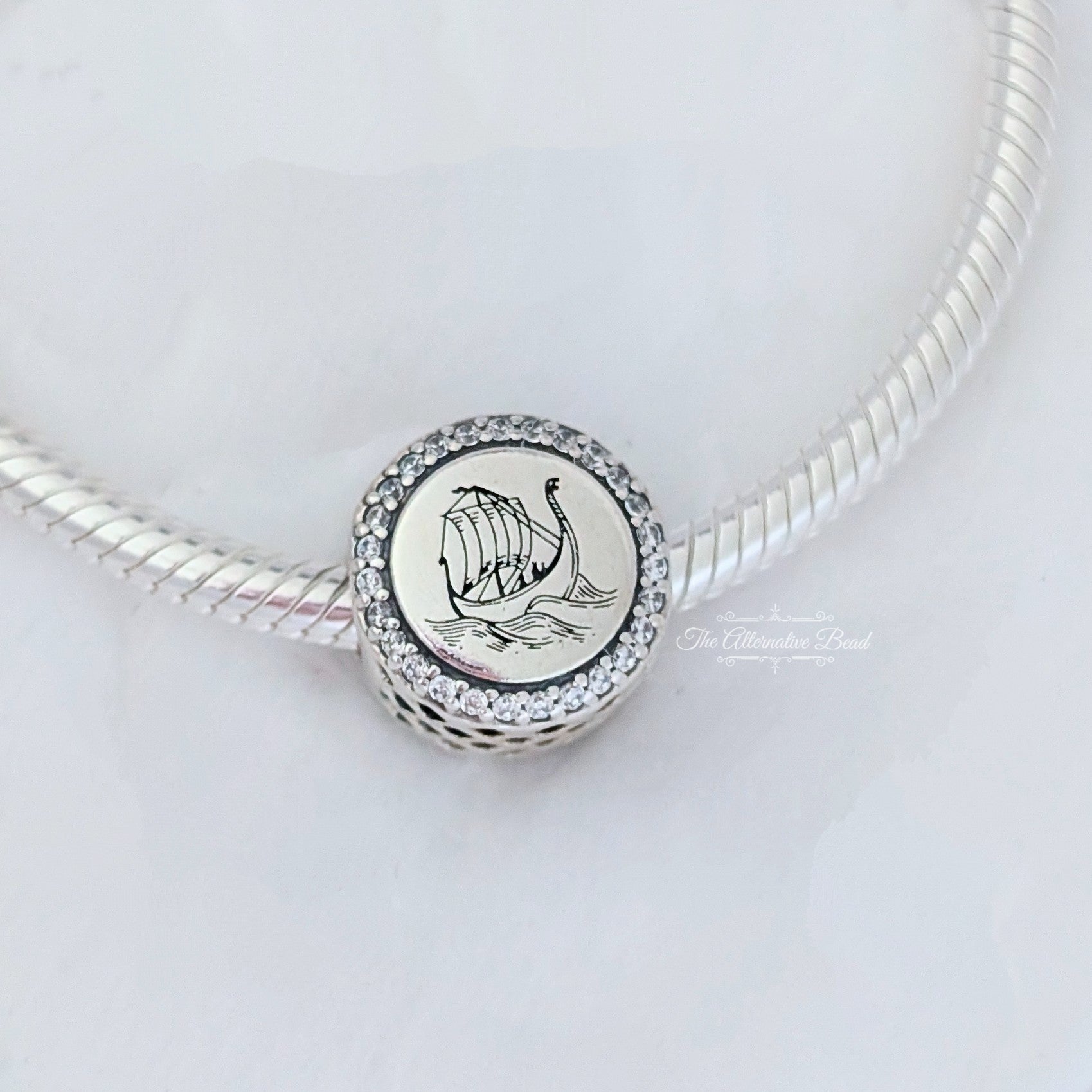 Pandora Viking Ship Sterling Silver Charm with Clear Cubic Zirconia (792016CZ_E040) silver and black sterling-silver Bead by The Alternative Bead. Your Jewelry Retailer from Germany