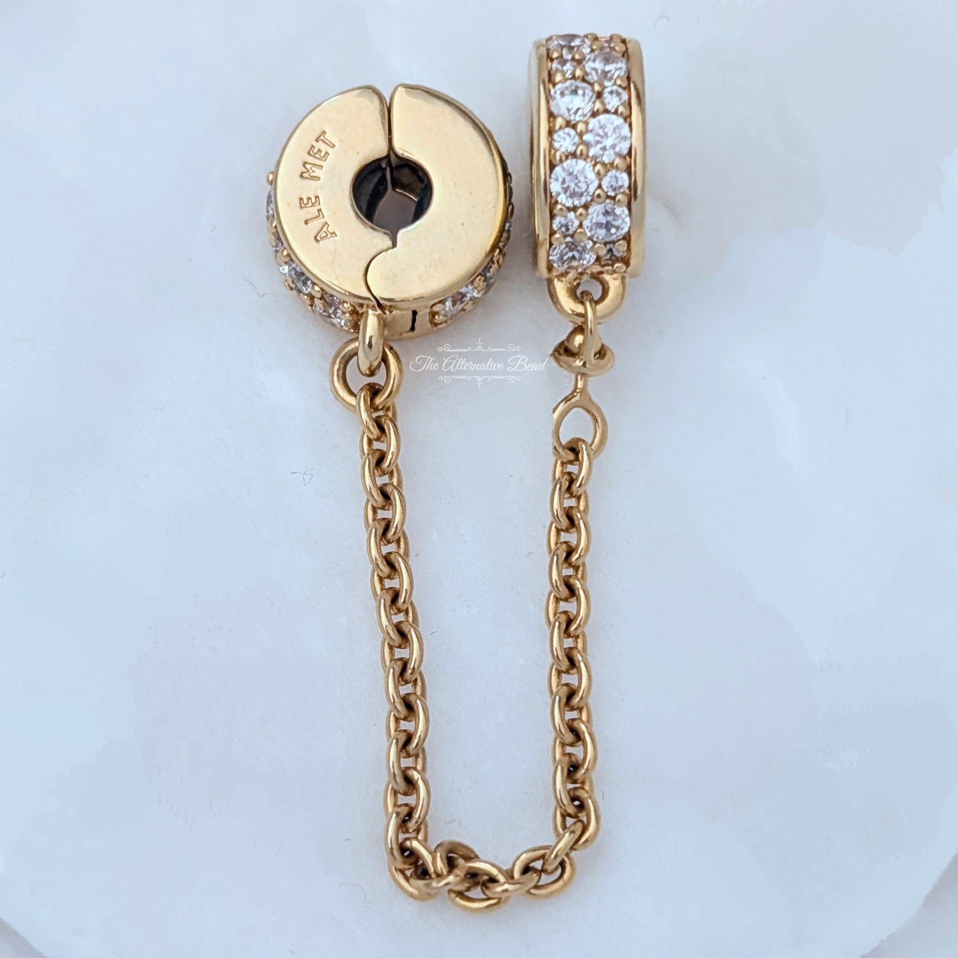 Pandora Clear Pave Safety Chain Clip (766322C01-05) gold sterling-silver and gold Safety Chain by The Alternative Bead. Your Jewelry Retailer from Germany