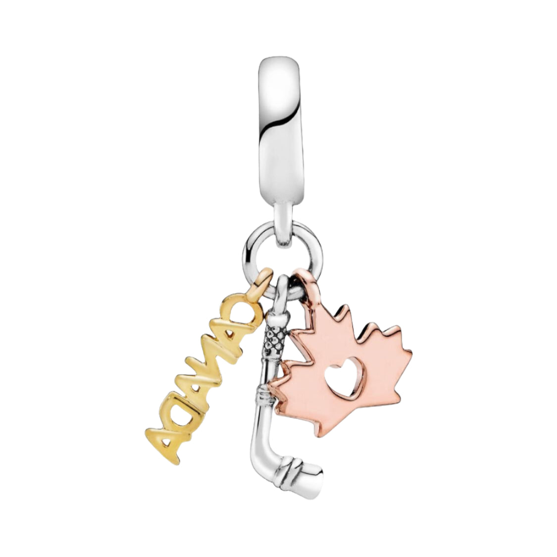 Pandora Canada, Maple Leaf & Hockey Stick Dangle Charm silver and rose-gold and gold sterling-silver and rose-gold-plated and gold-plated Dangle by The Alternative Bead. Your Jewelry Retailer from Germany