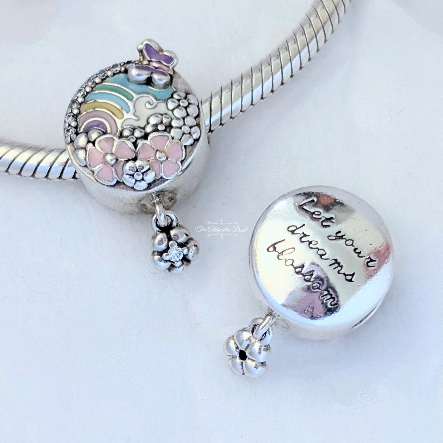 Pandora Rainbow and Flower Dangle Charm silver and rainbow sterling-silver and enamel Bead by The Alternative Bead. Your Jewelry Retailer from Germany