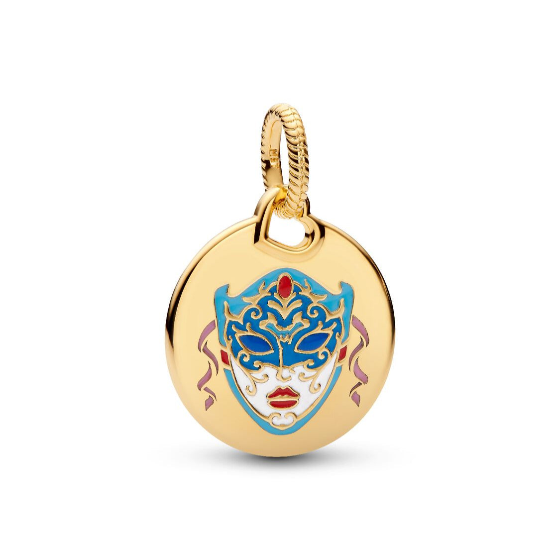 Pandora Venetian Mask Dangle Engravable Charm 14k Gold Plating gold and multicolor gold-plated and enamel Dangle by The Alternative Bead. Your Jewelry Retailer from Germany