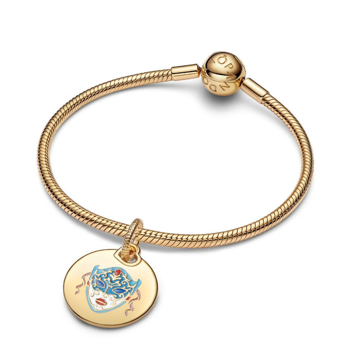 Pandora Venetian Mask Dangle Engravable Charm 14k Gold Plating gold and multicolor gold-plated and enamel Dangle by The Alternative Bead. Your Jewelry Retailer from Germany