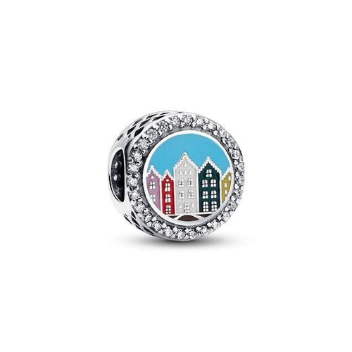 Pandora Engravable Brugge Houses Charm silver and multicolor sterling-silver and enamel Bead by The Alternative Bead. Your Jewelry Retailer from Germany