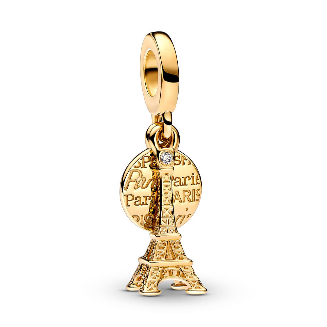 Pandora Paris Eiffel Tower Lab-Grown Diamond Engravable Double Dangle Charm 0.009 ct TW, 14k gold plating gold gold-plated Dangle by The Alternative Bead. Your Jewelry Retailer from Germany