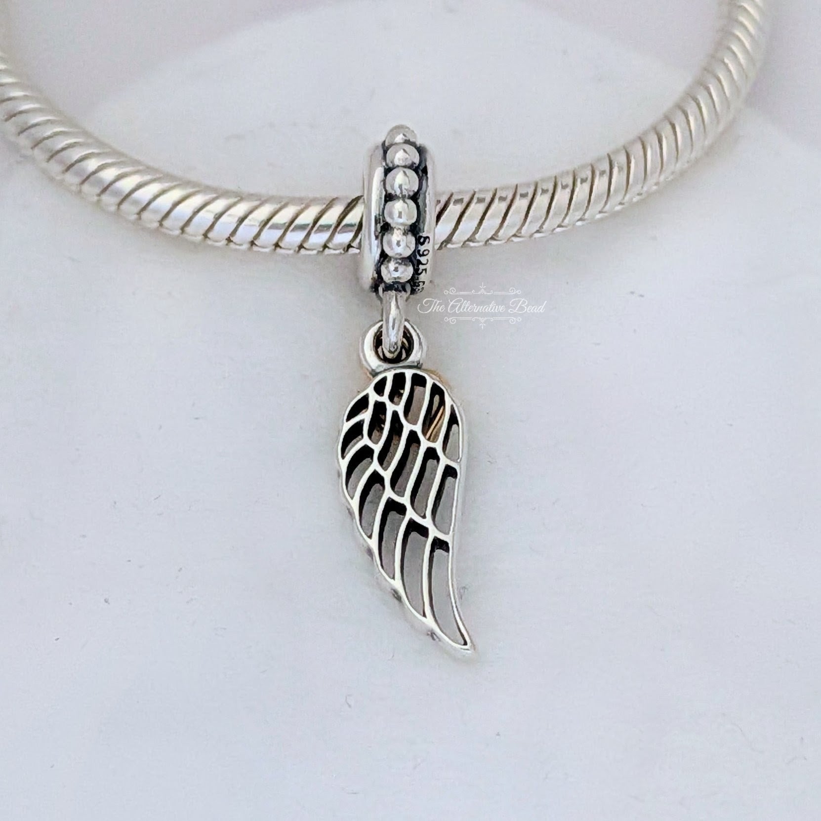 Pandora Angel wing silver dangle with 14k heart (791389) - TAB