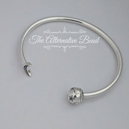 Moments Moon and Stars Open Silver Bangle