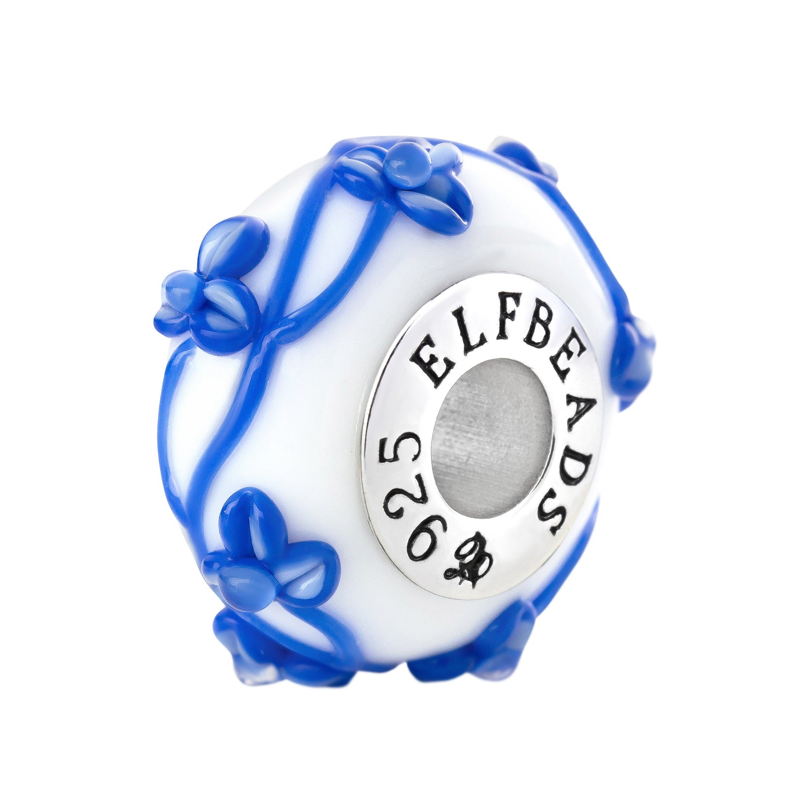 Elfbeads Porcelain Flowertwig white; blue glass Bead by The Alternative Bead. Your official Elfbeads Retailer from Germany
