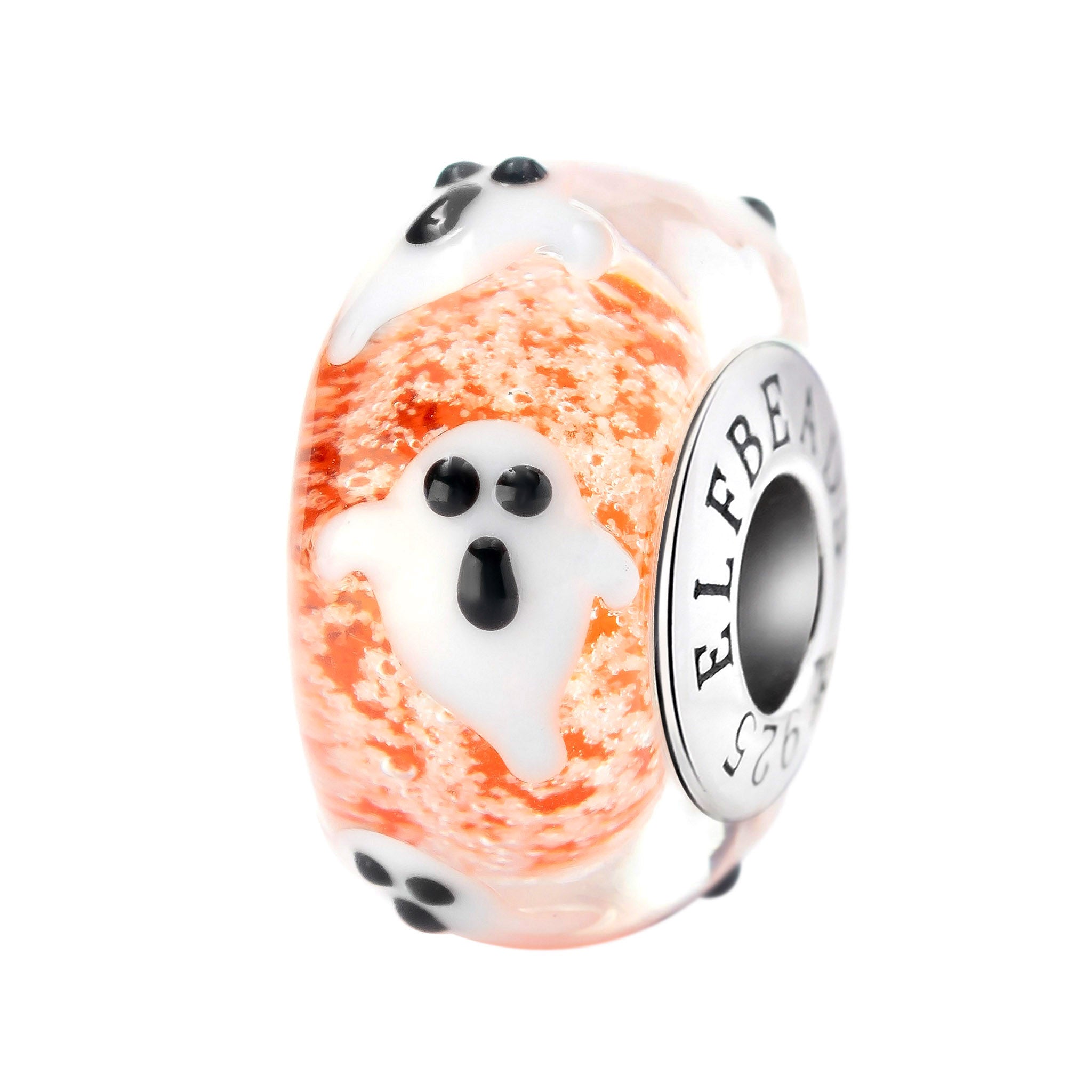 Elfbeads Pumpkin Ghosts Starlight orange; glow-in-the-dark glass Bead by The Alternative Bead. Your official Elfbeads Retailer from Germany