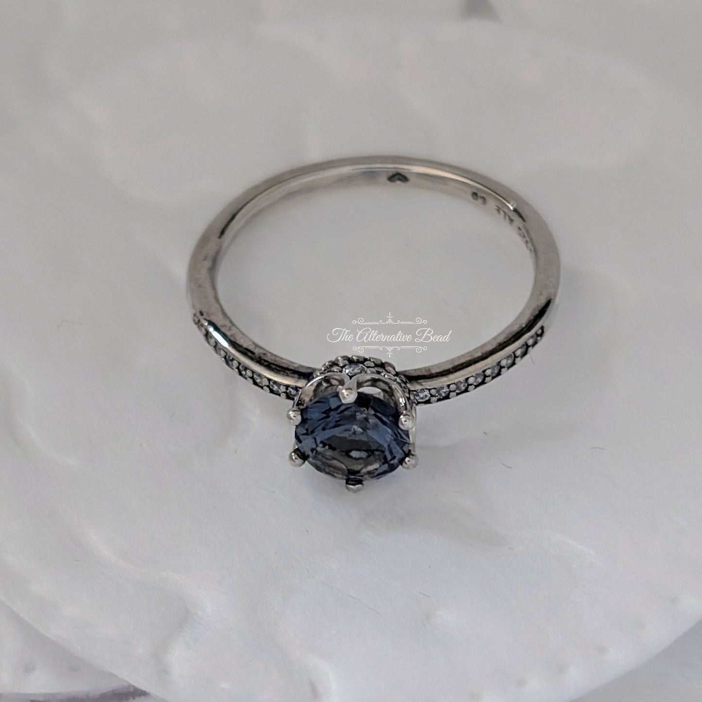 Blue Sparkling Crown Solitaire Ring