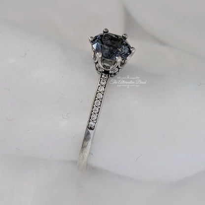 Blue Sparkling Crown Solitaire Ring