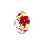 Praan Red Hibiscus floral; black; white; yellow; red glass Bead by The Alternative Bead. Your official Praan Retailer from Germany