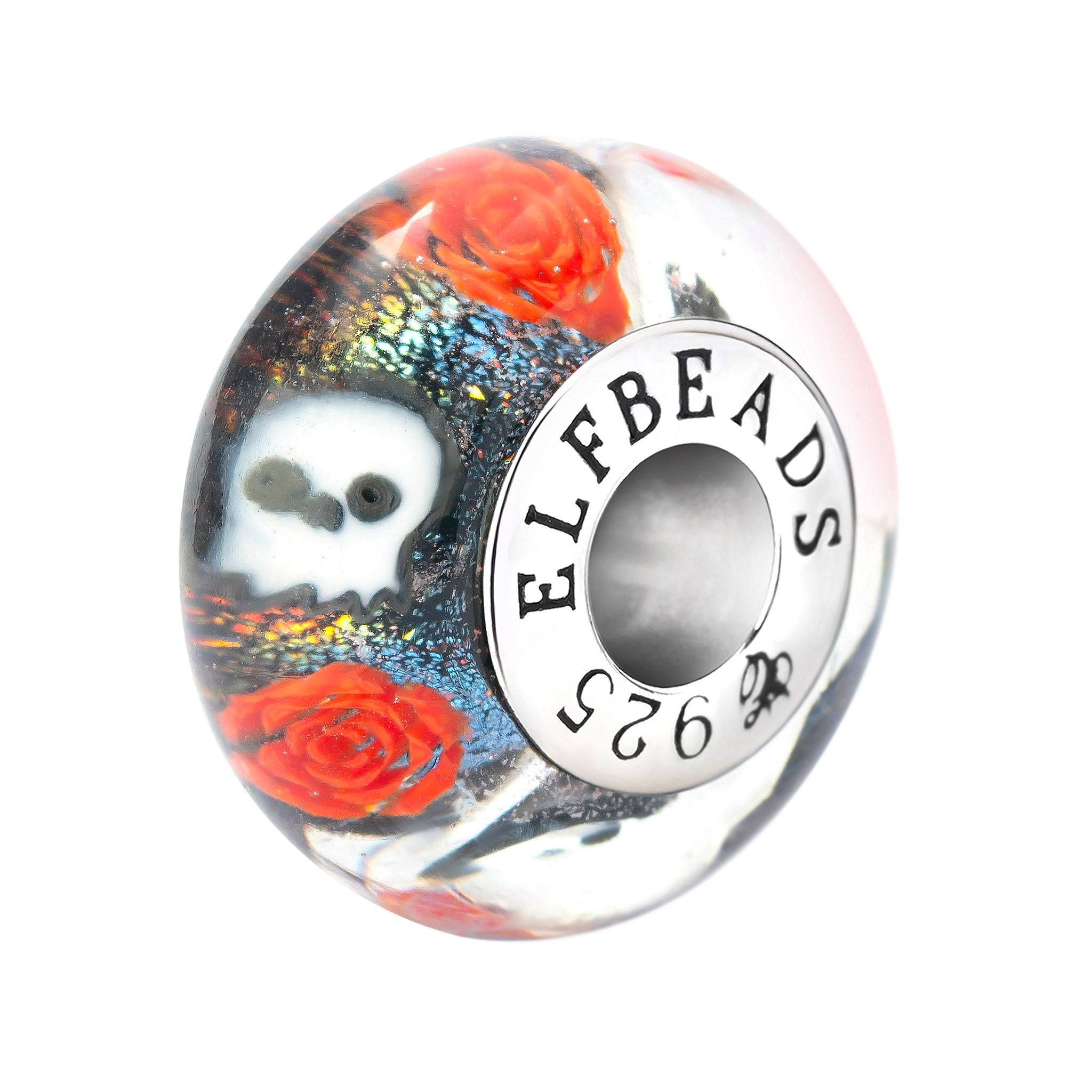 Elfbeads Rose Calavera black; red glass Bead by The Alternative Bead. Your official Elfbeads Retailer from Germany