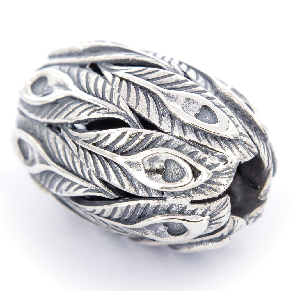 Elfbeads Peacock Feather Barrel silver sterling-silver Bead by The Alternative Bead. Your official Elfbeads Retailer from Germany