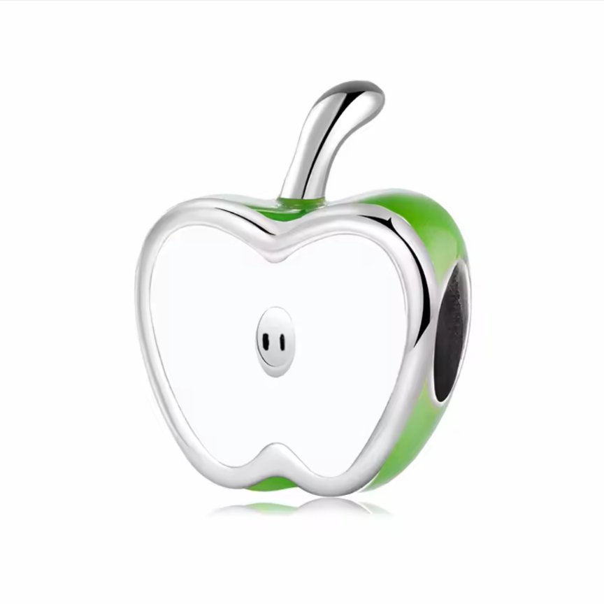 Beadscollection Apple charm silver; white; green sterling-silver; enamel Bead by The Alternative Bead. Your Jewelry Retailer from Germany