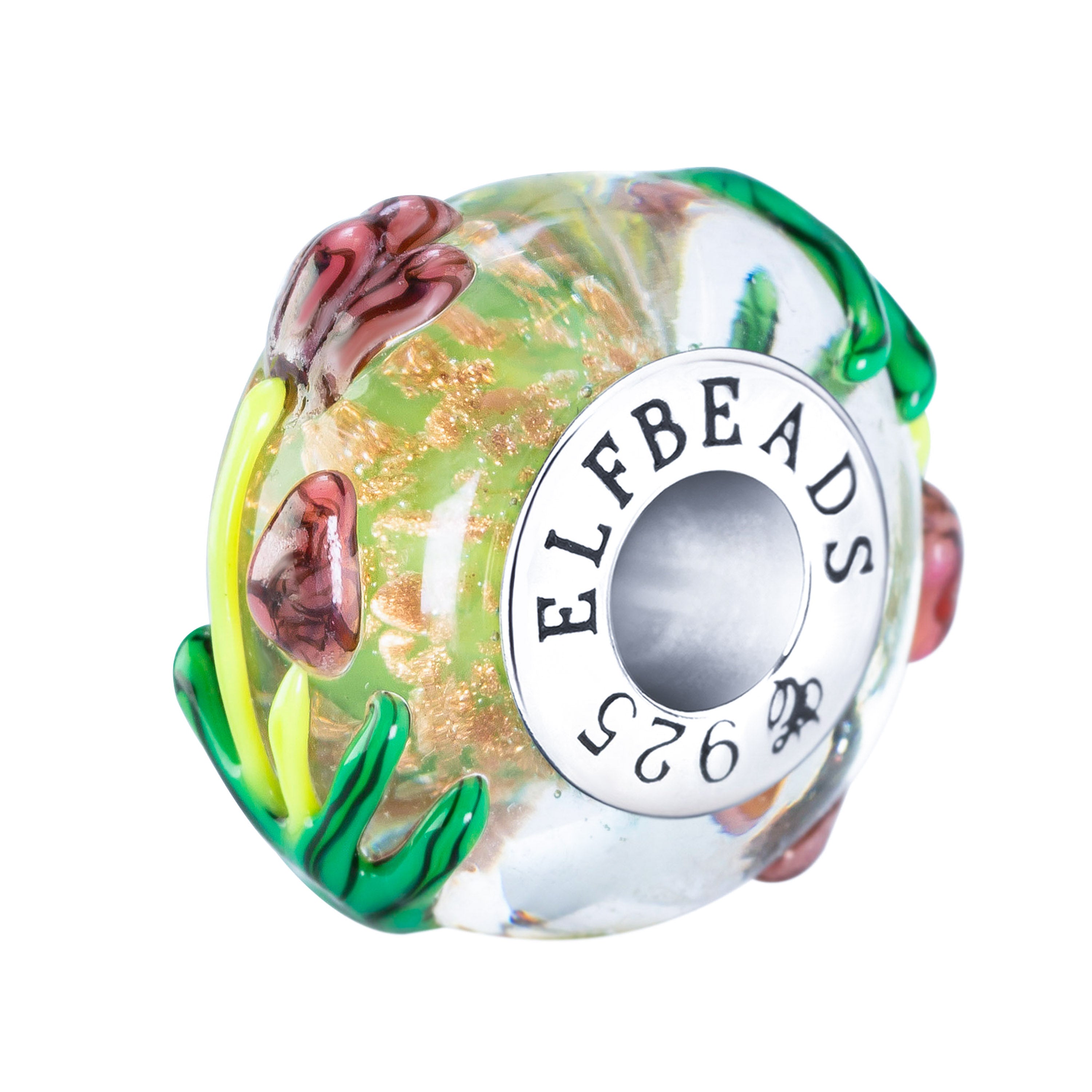Elfbeads Secret Garden Tulips green; gold glass Bead by The Alternative Bead. Your official Elfbeads Retailer from Germany