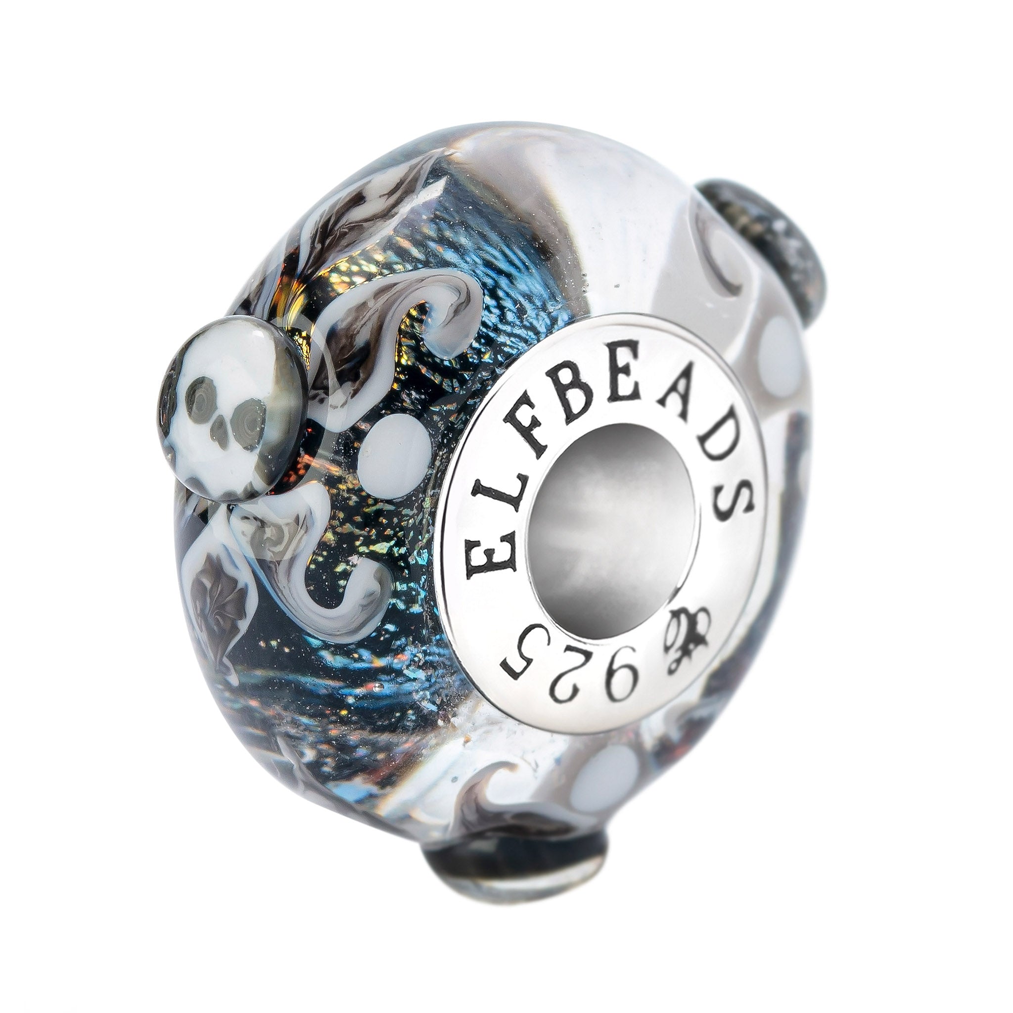 Elfbeads Skullflower black; white sterling-silver Bead by The Alternative Bead. Your official Elfbeads Retailer from Germany