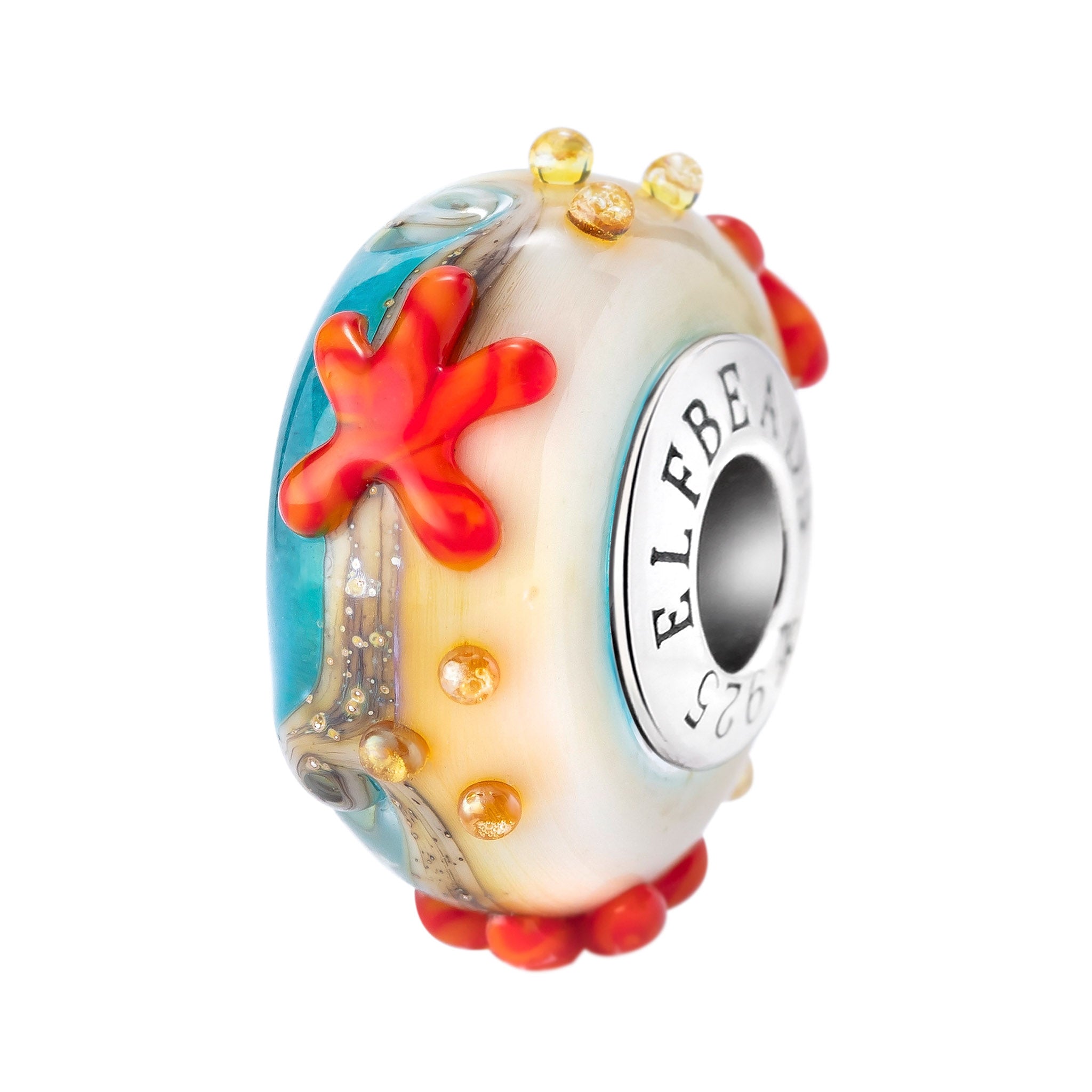 Elfbeads Starfish Shore Starlight blue; white; glow-in-the-dark; red glass Bead by The Alternative Bead. Your official Elfbeads Retailer from Germany
