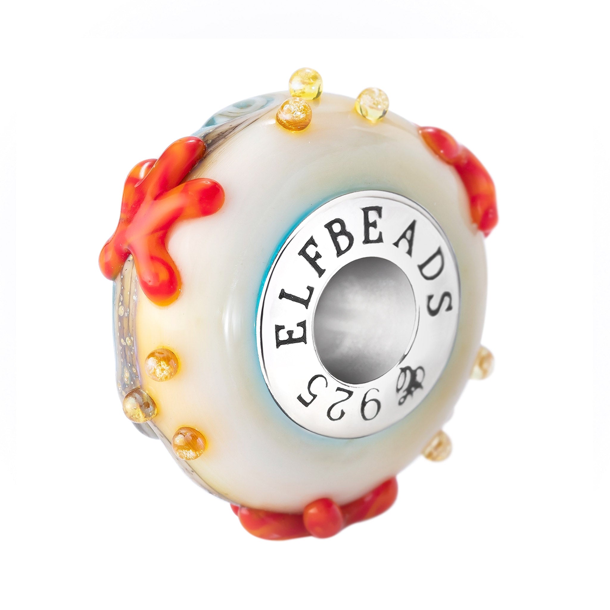 Elfbeads Starfish Shore Starlight blue; white; glow-in-the-dark; red glass Bead by The Alternative Bead. Your official Elfbeads Retailer from Germany