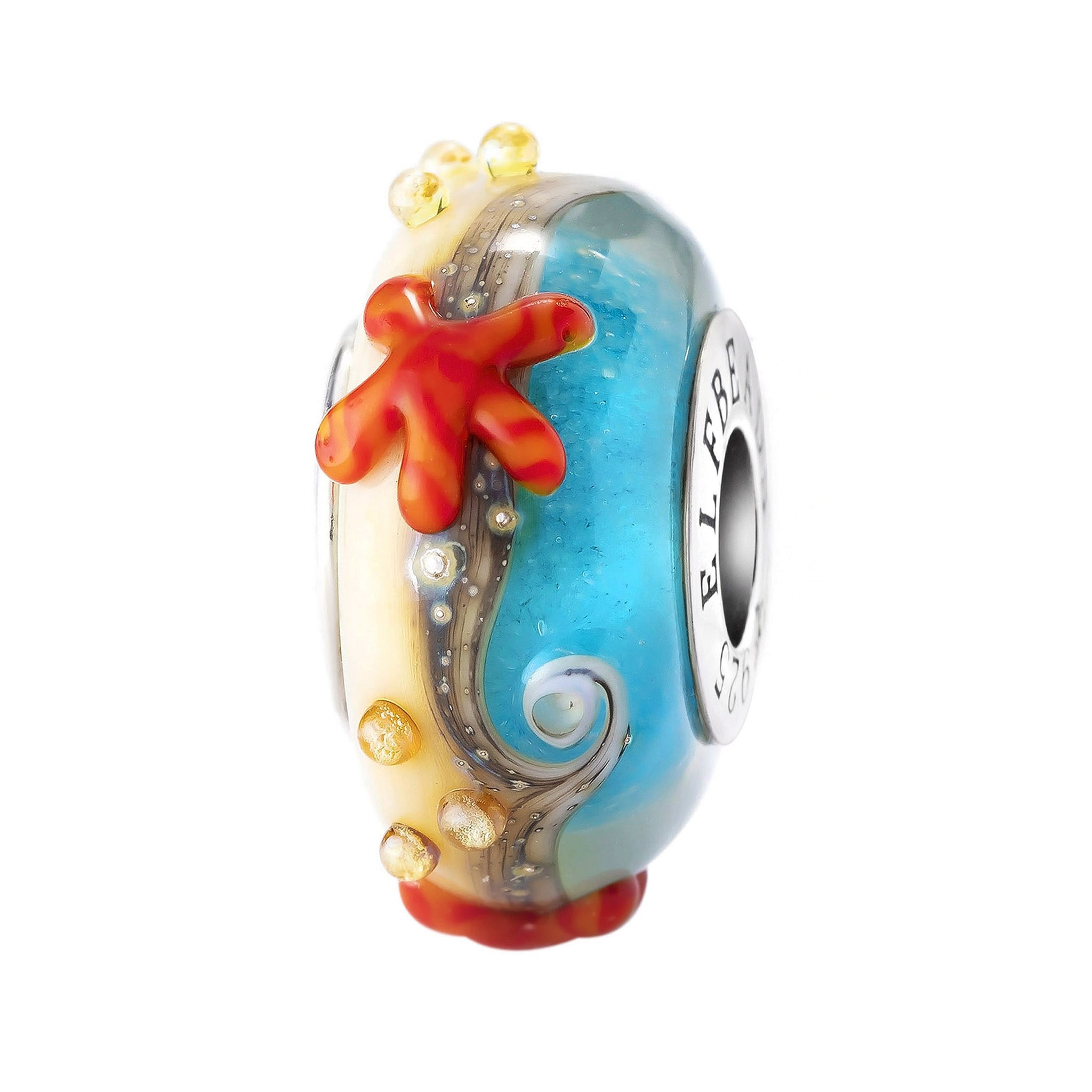 Elfbeads Starfish Shore Starlight blue; white; glow-in-the-dark; red glass Bead by The Alternative Bead. Your official Elfbeads Retailer from Germany