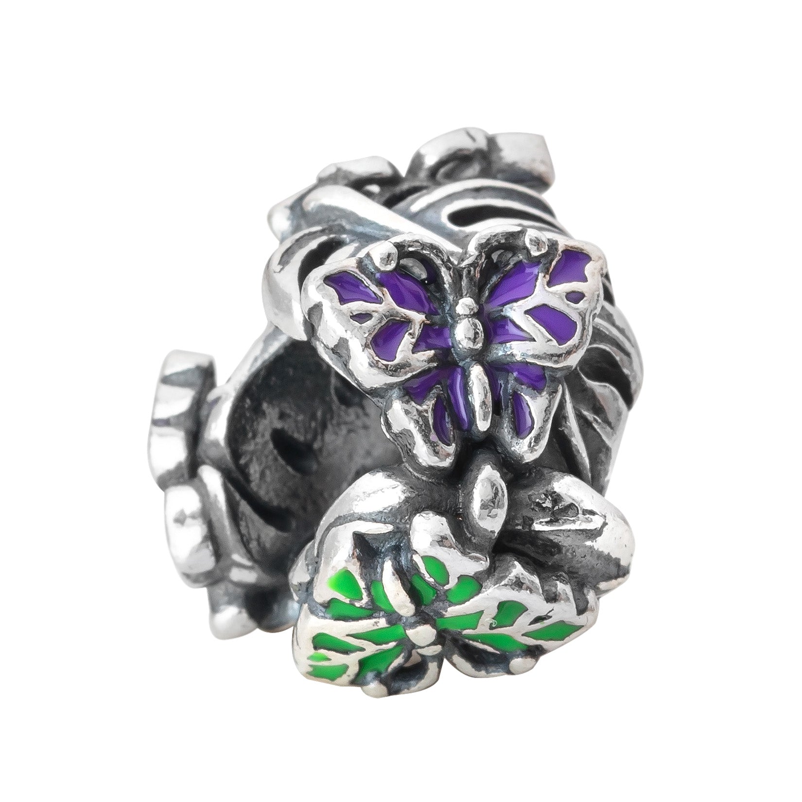Elfbeads Summertime Butterflies-Purple Green silver; green; purple sterling-silver; enamel Bead by The Alternative Bead. Your official Elfbeads Retailer from Germany