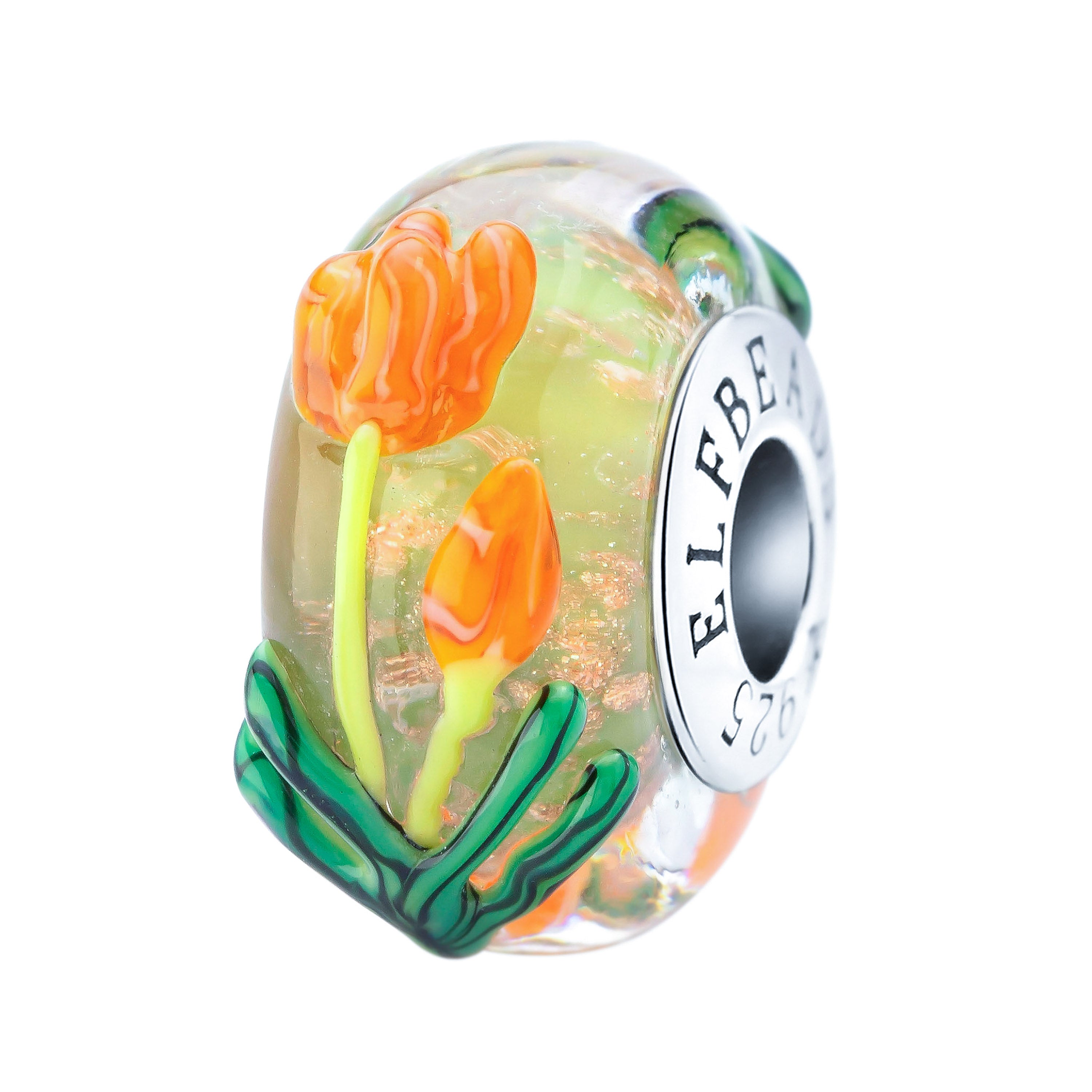 Elfbeads Sun-Kissed Meadow Tulips green glass Bead by The Alternative Bead. Your official Elfbeads Retailer from Germany