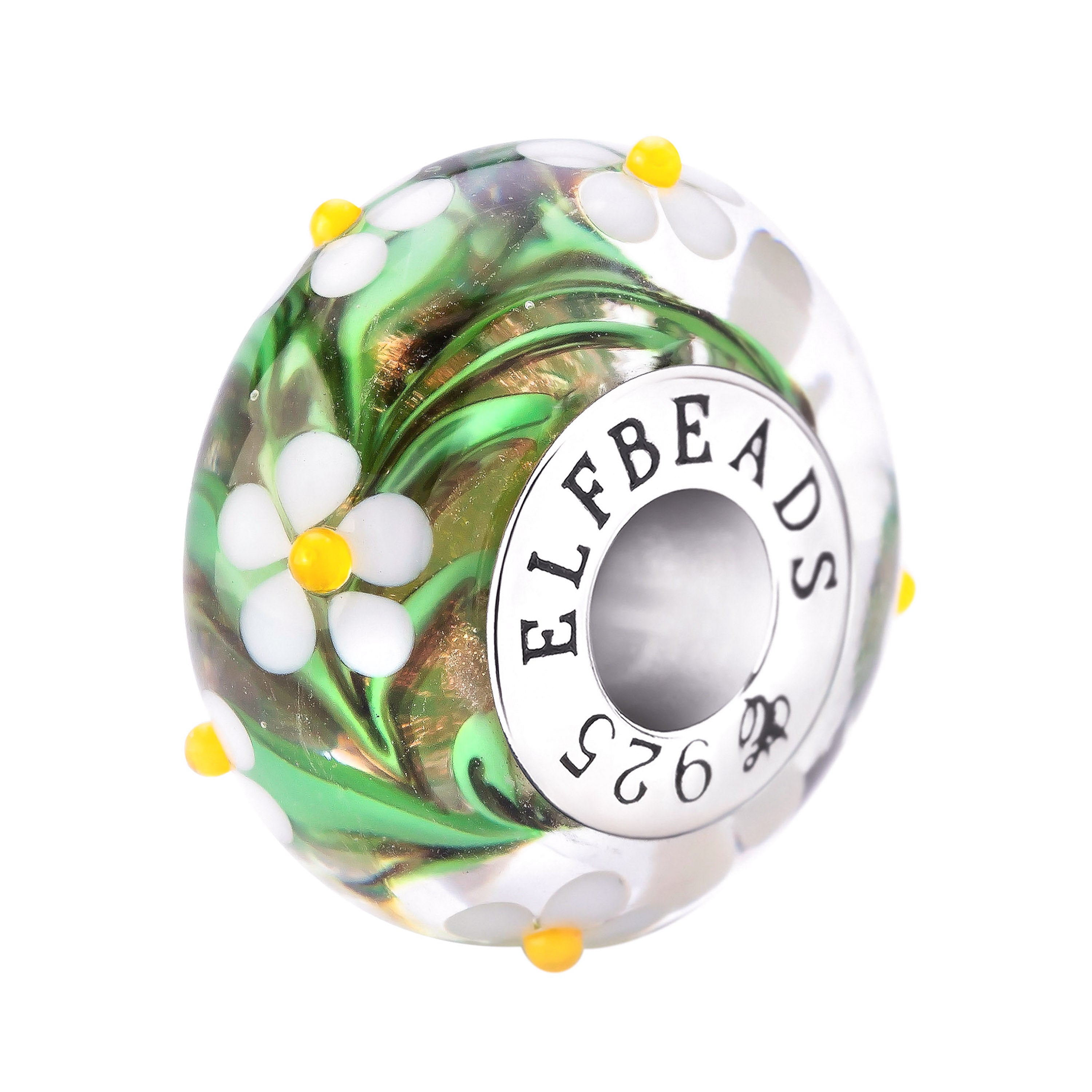 Elfbeads Sunny Meadow Daisies green glass Bead by The Alternative Bead. Your official Elfbeads Retailer from Germany