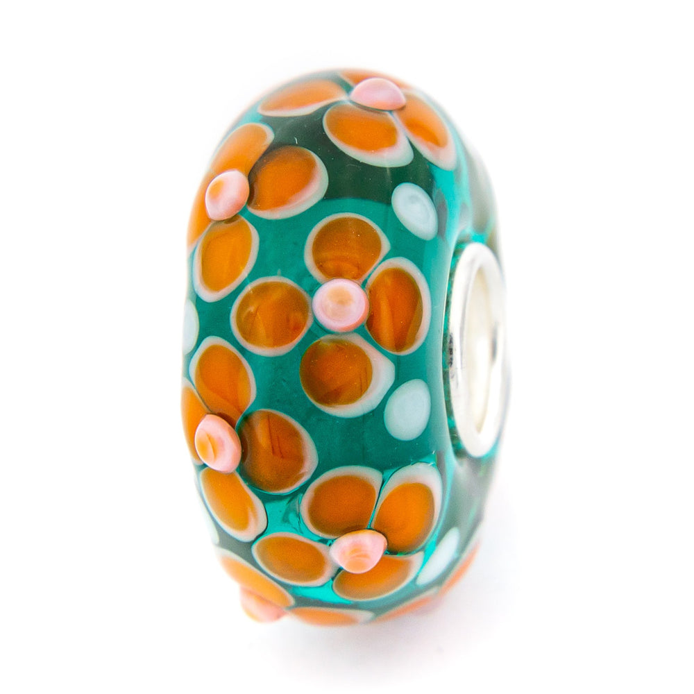 Elfbeads Sunset Magic Flowerfield green; orange glass Bead by The Alternative Bead. Your official Elfbeads Retailer from Germany