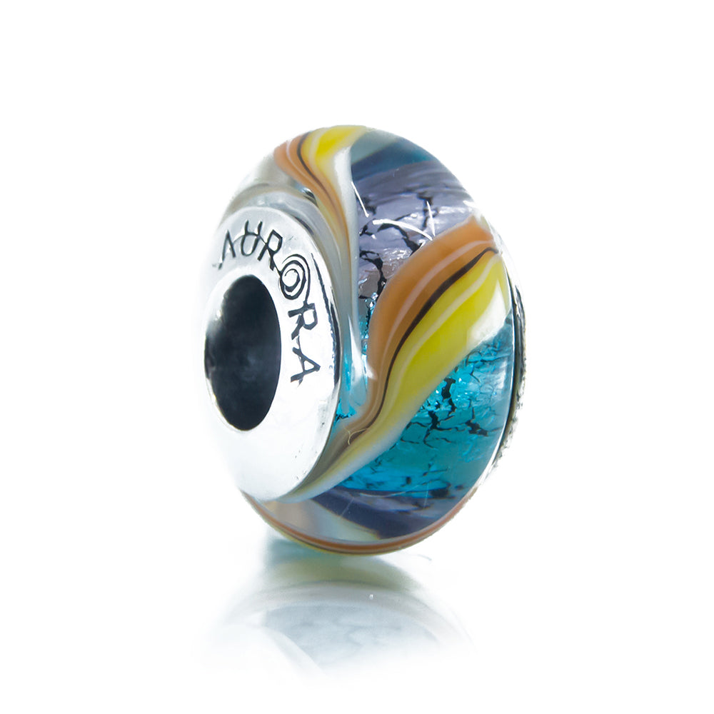 Aurora Charm Sweet Candy Murano Glass Bead Charm blue; yellow; orange glass Bead by The Alternative Bead. Your official Aurora Charm Retailer from Germany