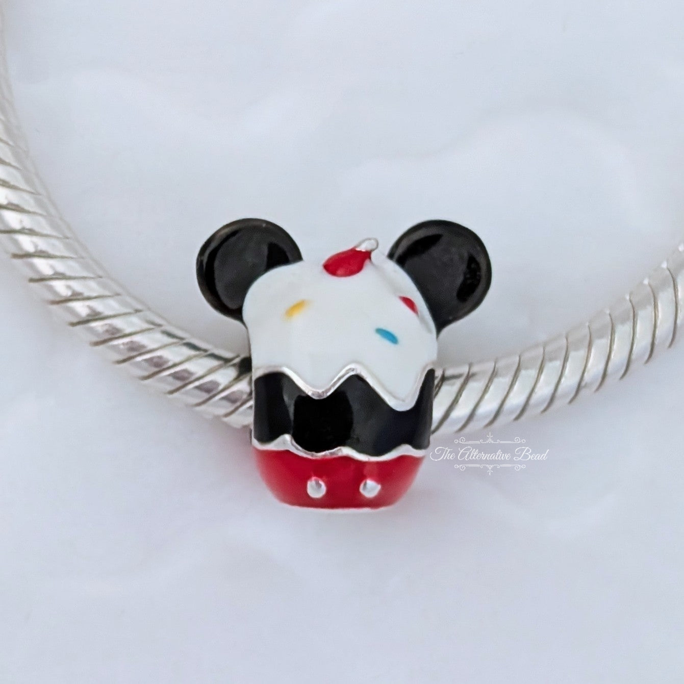 Beadscollection Mickey Cupcake silver; red; black sterling-silver; enamel Bead by The Alternative Bead. Your Jewelry Retailer from Germany