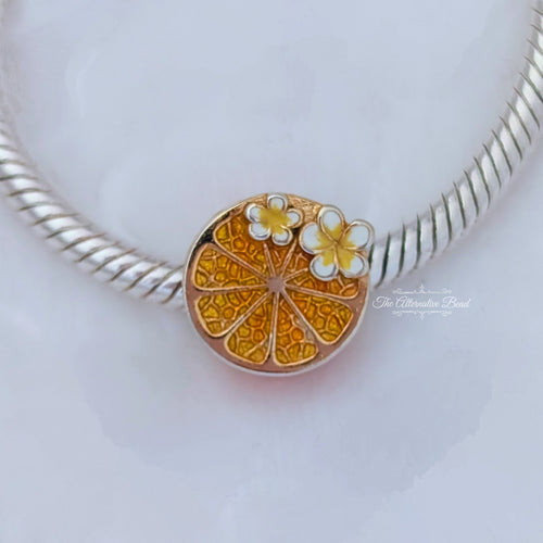 Beadscollection Orange & Flowers Charm silver; orange; yellow; white sterling-silver; enamel Bead by The Alternative Bead. Your Jewelry Retailer from Germany